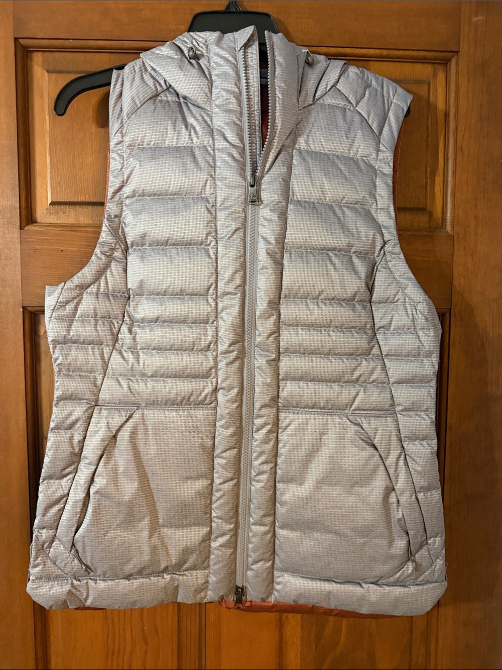 Prana Light Gray Quilted Hooded Puffer Vest - Women